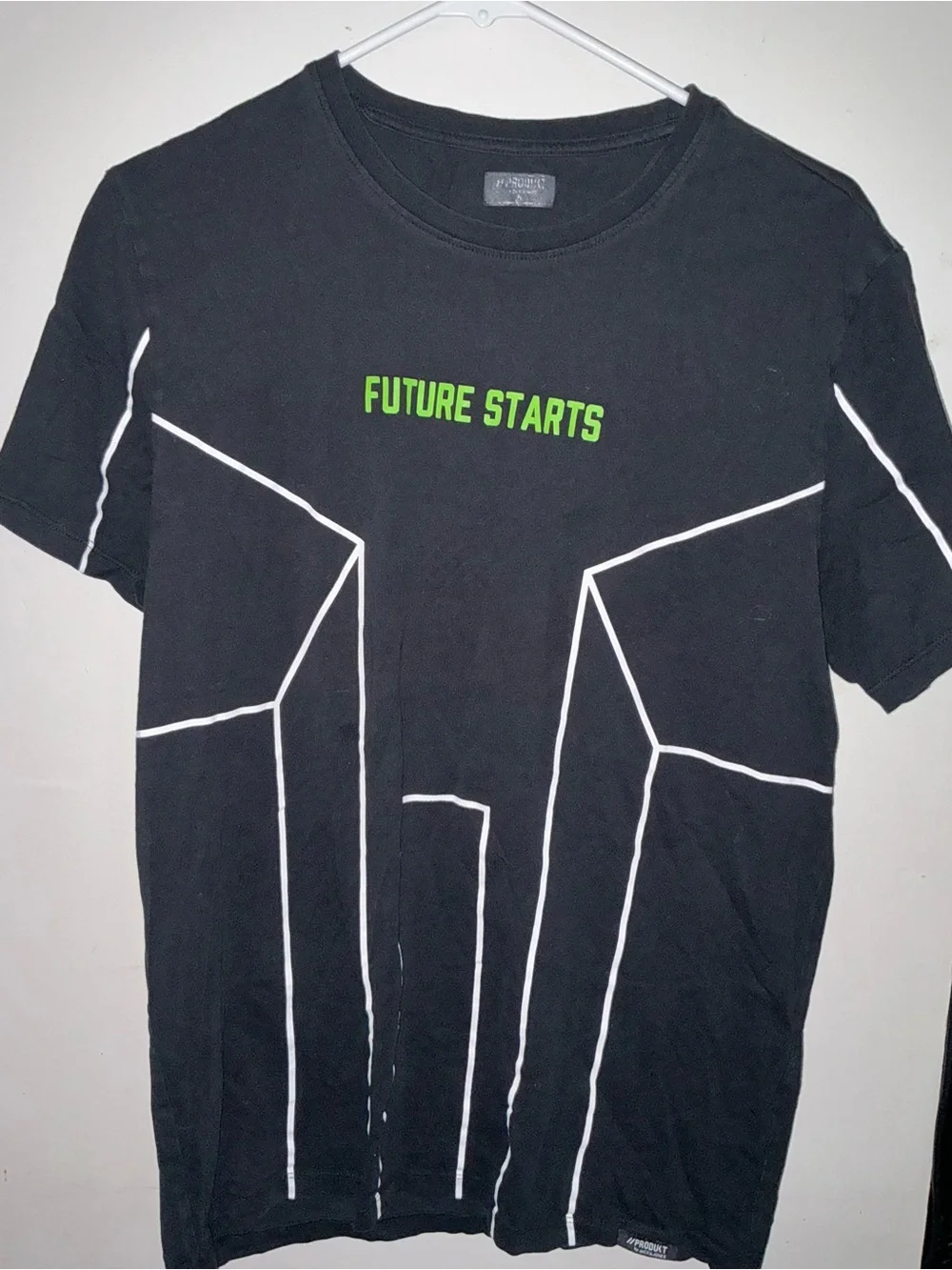 Future Starts Black Graphic Tee with Neon Green Text